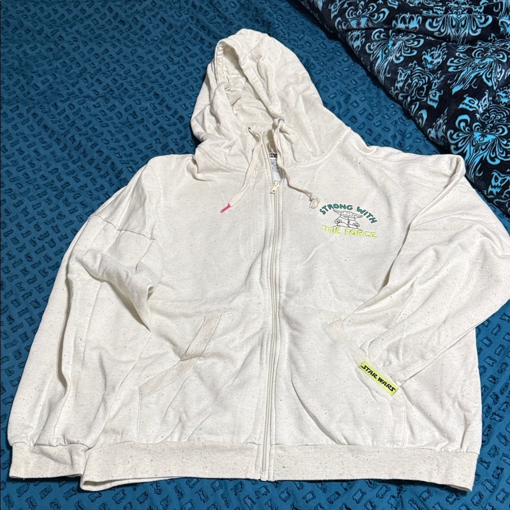 Star Wars Grogu Off White Zip-Up Hoodie, Adult L